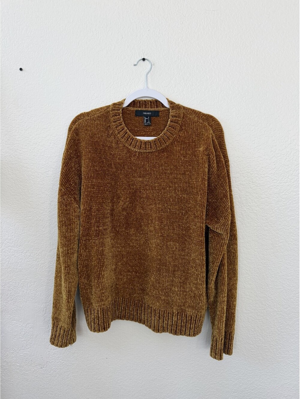 Forever 21 Chenille Brown Crewneck Sweater vintage indie vanguard